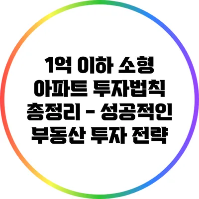 1억 이하 소형 아파트 투자법칙 총정리 - 성공적인 부동산 투자 전략