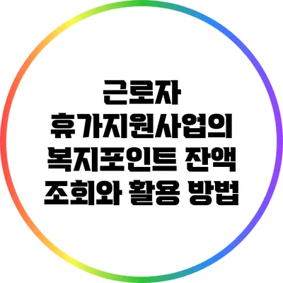 근로자 휴가지원사업의 복지포인트 잔액 조회와 활용 방법