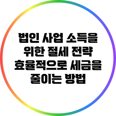 법인 사업 소득을 위한 절세 전략: 효율적으로 세금을 줄이는 방법