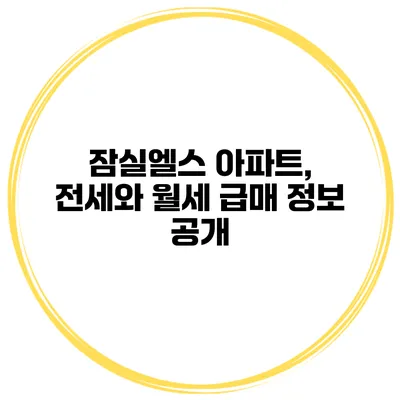잠실엘스 아파트, 전세와 월세 급매 정보 공개